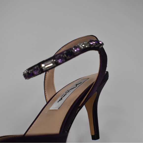 Purple Satin Crystal Pointy-Toe Mid-Heel Dress Pump Sz 6M Nina Tonya - Picture 10 of 13